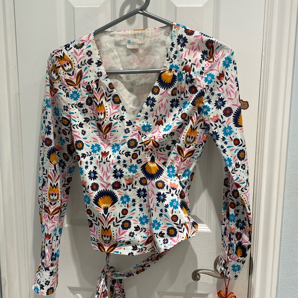 Multicolor cotton wrap blouse